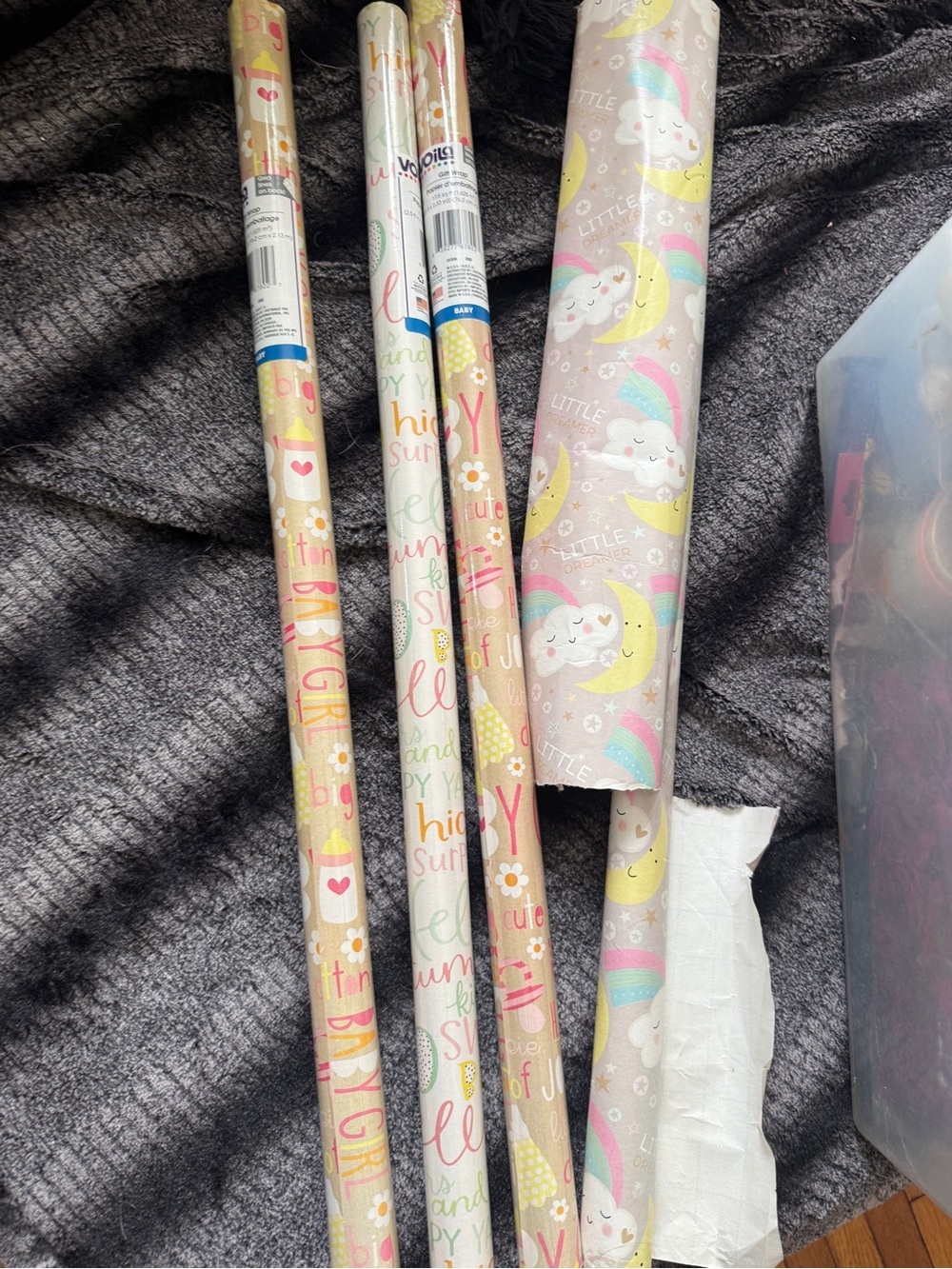 Children's Rainbow Moon & Cloud BABY SHOWER Wrapping Paper Rolls (4) Pastel Pink